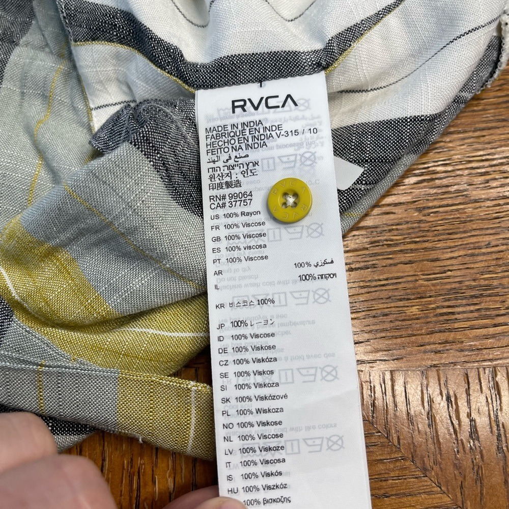 RVCA Striped Crop Top Womens Yellow Grey White Button Back Ruffle Hem Tank (958) - Picture 8 of 12